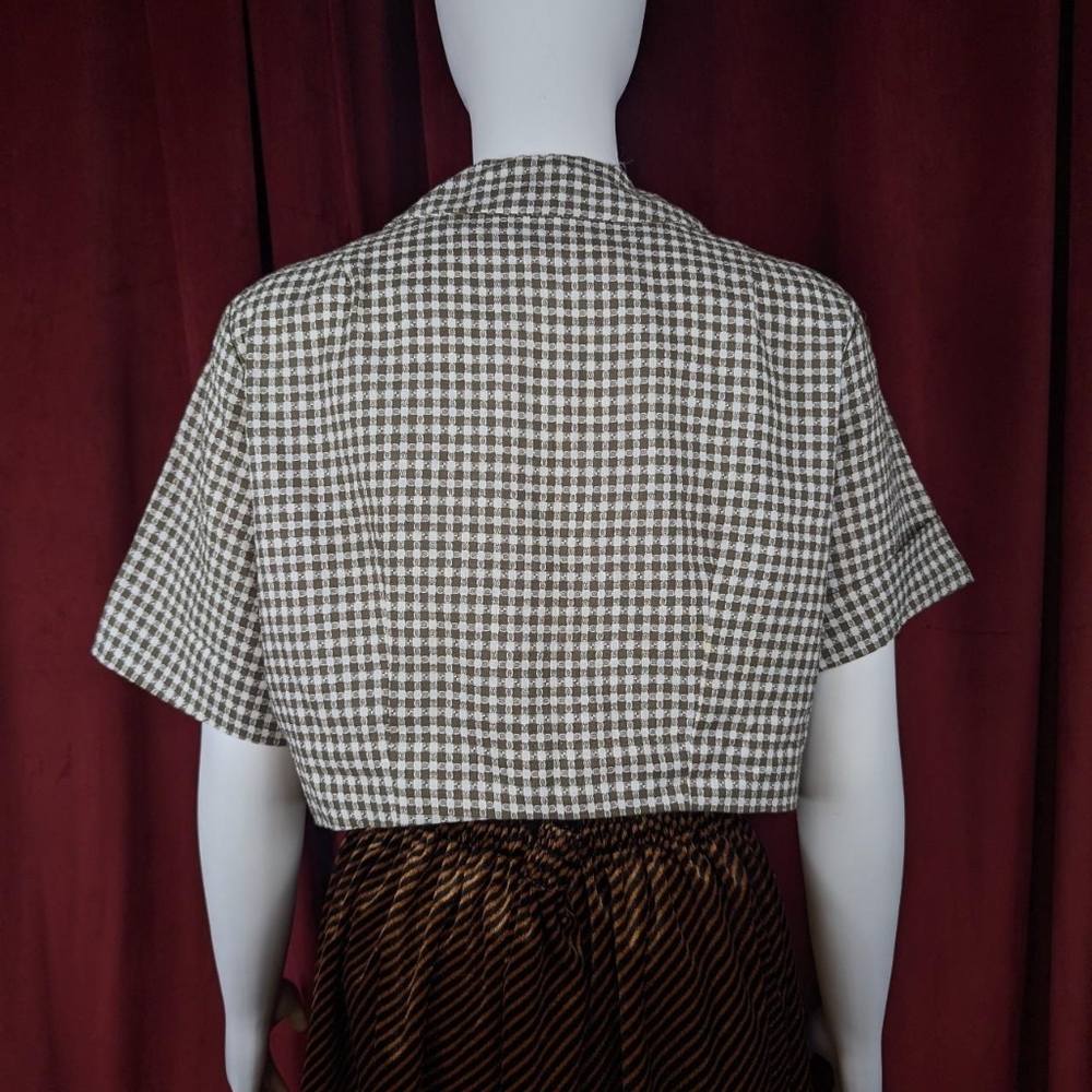 True Vintage 50's Jane Hunter Brown & White Gingham Short Sleeve Bolero - Picture 3 of 7